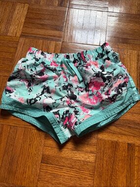 Under Armour Mint Green Athletic Shorts with Pink and Black Splatter